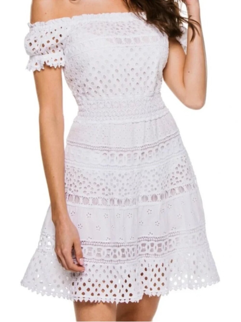 Temptation Positano White Lace Eyelet Norvegia Dress in Bianco